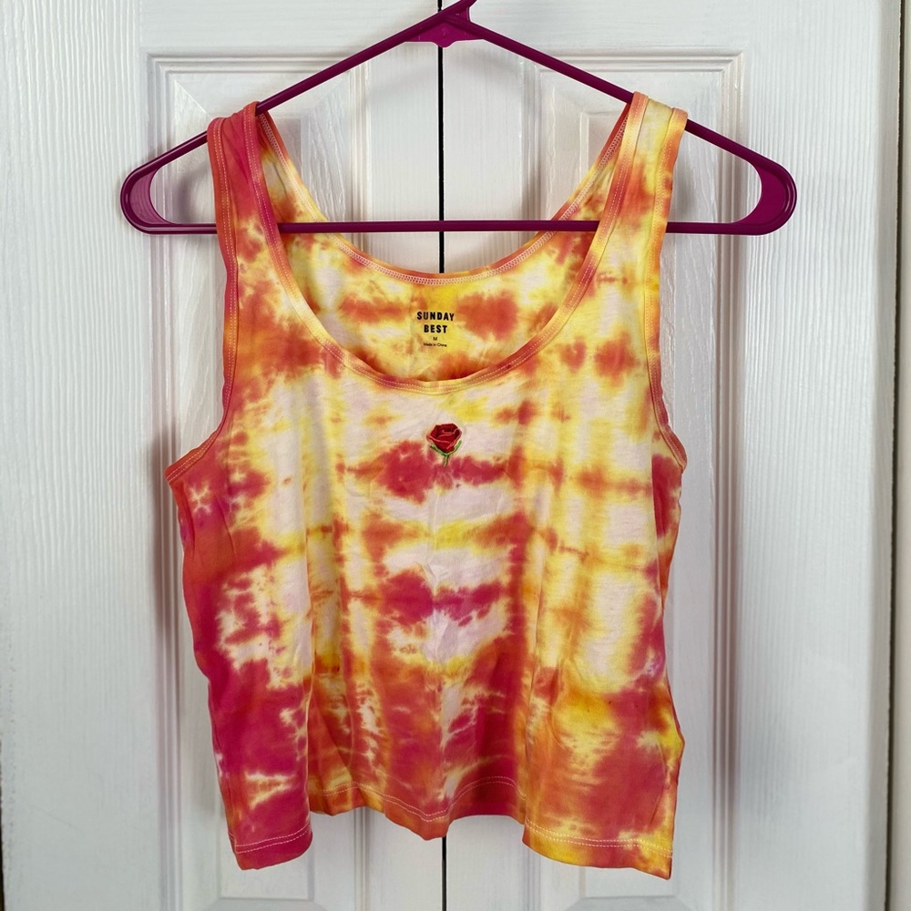 Fiery tie dye crop tank